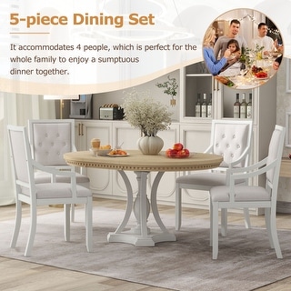 5-Piece Extendable Round Dining Table Set with a 16" W Leaf & 4 ...